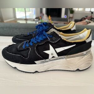 Golden Goose Running Sole sneakers in black distressed canvas with multi-foxing